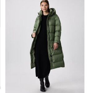 QUINCE Responsible Down Long Hooded Puffer Jacket Sea Spray Green XS NWT